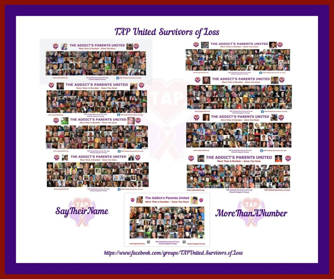 Collage of photos with support group names.